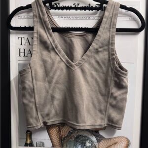 Lululemon Athletica Ribbed V-Neck Beige Tank Top